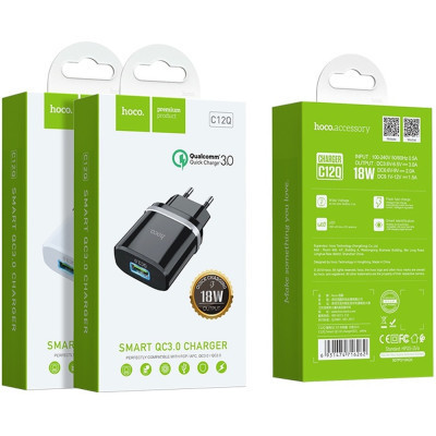 Зарядний пристрій HOCO C12Q Smart QC3.0 charger White (6931474716262)