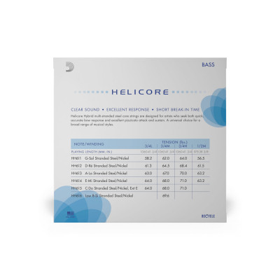 Струни для контрабаса D&#039;Addario Helicore Hybrid Bass String Set 3/4 Scale Medium Tension (HH610 3/4M)