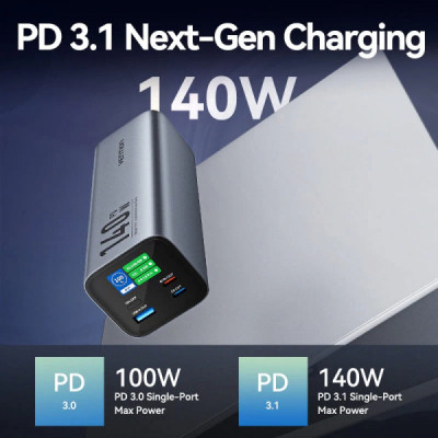 Батарея універсальна Vention 27000mAh 140W 5A PD, QC/3.0, 2xUSB-C, USB-A, LED Display, Gray (FHVH0)