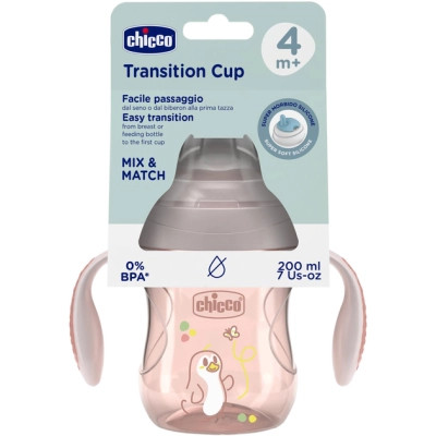 Поїльник-непроливайка Chicco Transition Cup 200 мл. від 4 місяців (рожева) (06911.15)