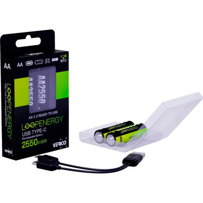Акумулятор Verico AA USB Type-C 1700mAh 1.5V Li-ion * 2 (LoopEnergy) (1UDBT-A1WEA2-NN)