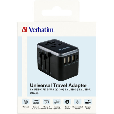 Зарядний пристрій Verbatim UTA-04 PD61W (3xUSB-A/2xUSB-C) (49546)