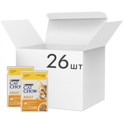 Вологий корм для кішок Purina Cat Chow Adult з куркою і кабачками в желе 85г (7613036595049)