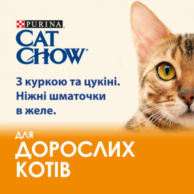 Вологий корм для кішок Purina Cat Chow Adult з куркою і кабачками в желе 85г (7613036595049)