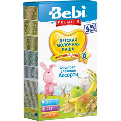 Дитяча каша Bebi Premium молочна Фруктово-злакове асорті +6 міс. 200 г (8606019654313)