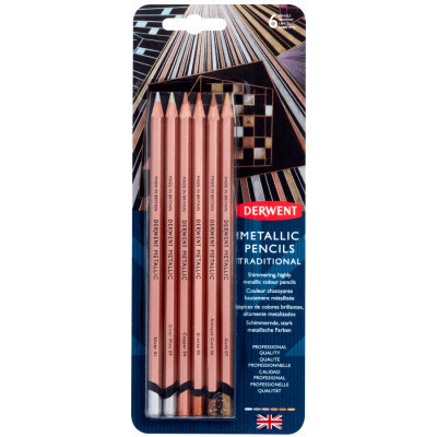 Олівці кольорові Derwent Metallic TRADITIONAL, 6 кольорів (5028252598606)
