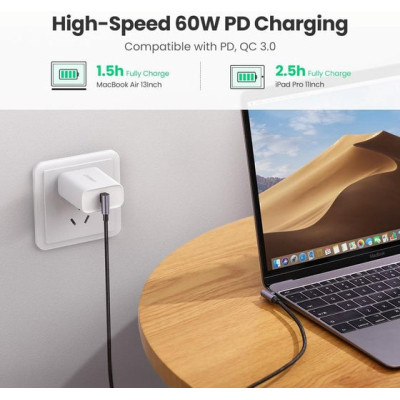 Дата кабель USB-C to USB-C 2.0m 3A 60W US323 90-degree Black Ugreen (70531)