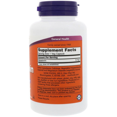 Амінокислота Now Foods Мелатонін, Melatonin, 5 Мг, 60 капсул (NF3555)