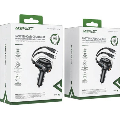 Зарядний пристрій Acefast 3xUSB 53W (2xUSB-C+USB-A) + cable USB-C 2in1 B13 (6974316282921)