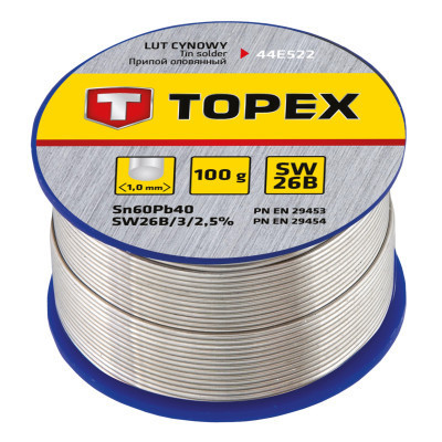Припій для пайки Topex олов&#039;яний 60%Sn, дрiт 1.0 мм,100 г (44E522)