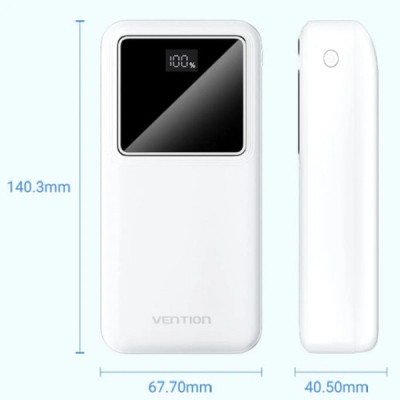 Батарея універсальна Vention 30000mAh 22.5W 3A, PD, QC/3.0, LED Display, White (FHMW0)