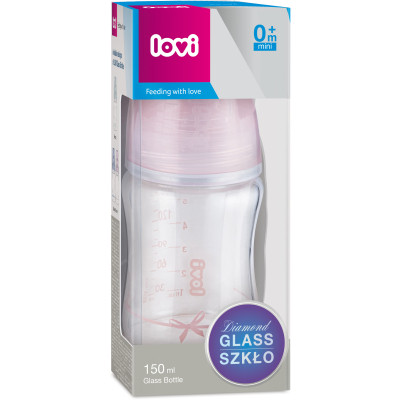 Пляшечка для годування Lovi Diamond Glass Baby Shower скляна 150 мл Рожева (74/104girl)