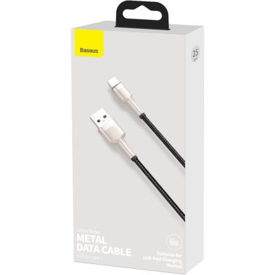 Дата кабель USB 3.1 AM to Type-C 0.25m CAKF 6.0A 66W Cafule Series Metal Data Cable Black Baseus (CAKF000001)
