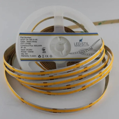 Світлодіодна стрічка LED-STIL 2700K 10 Вт/м COB 320 діодів IP33 24 Вольта 850 lm тепле світло (UC27-24-320-8-90)