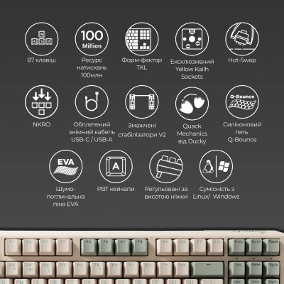 Клавіатура Ducky One 3 TKL Cherry MX Red UA USB Cream (DKON2187-RUAPXМAEGGC1)