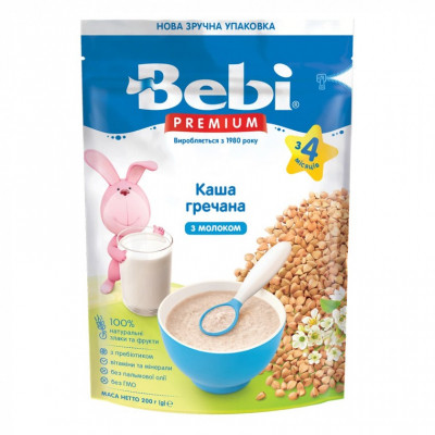 Дитяча каша Bebi Premium молочна гречана +4 міс. 200 г (8606019654337)