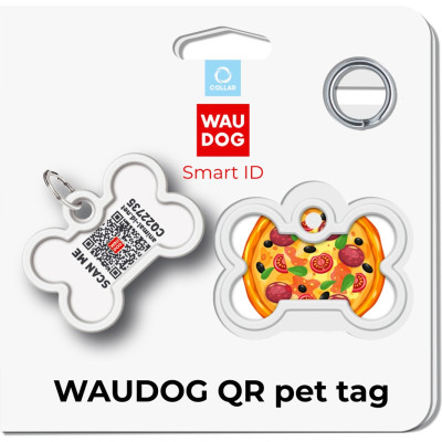 Адресник для тварин WAUDOG Smart ID з QR паспортом &quot;Піца&quot;, кістка 40х28 мм (231-4038)
