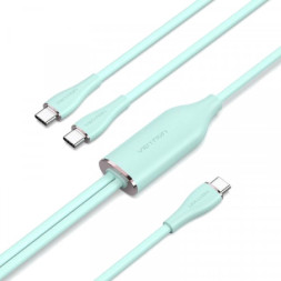 Дата кабель USB-C to 2xUSB-C 1.5m 5.0A Silicone Type Green Vention (CTMGG)