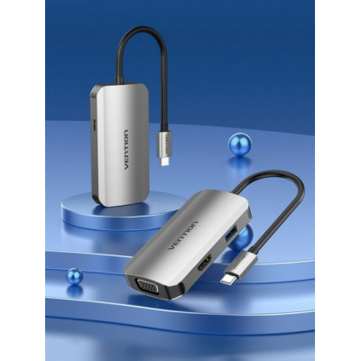 Концентратор Vention USB3.1 Type-C --&gt; HDMI/VGA/USB 3.0/PD 100W Hub 4-in-1 (TOAHB)