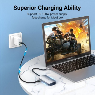 Концентратор Vention USB3.1 Type-C --&gt; HDMI/VGA/USB 3.0/PD 100W Hub 4-in-1 (TOAHB)