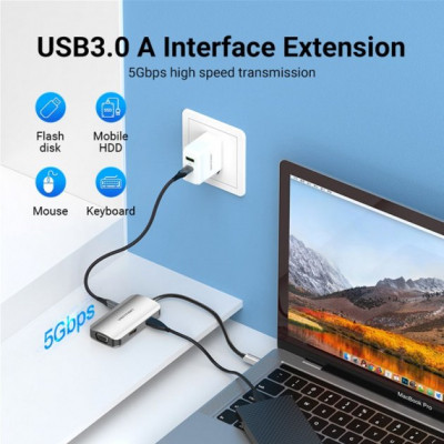 Концентратор Vention USB3.1 Type-C --&gt; HDMI/VGA/USB 3.0/PD 100W Hub 4-in-1 (TOAHB)