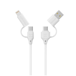 Дата кабель USB-C + USB 2.0 AM to USB-C + Lightning 1.2m 60W quadcord-pd60 white Promate (quadcord-pd60.white)