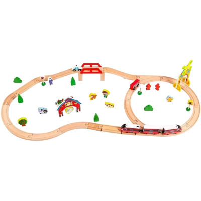 Залізниця Ecotoys дерев&#039;яна з потягом на батарейках (HM180995)