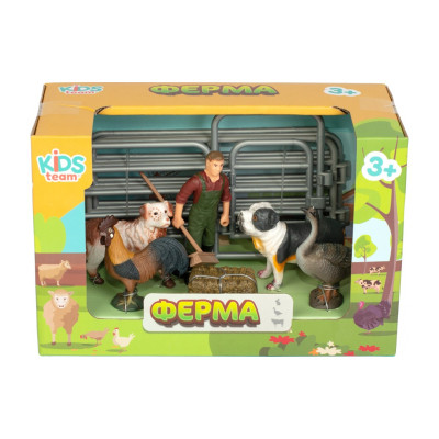 Фігурка Kids Team набір Ферма фермер, півень, гуска, дві собаки (Q9899-X14_1)
