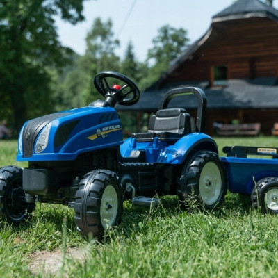 Веломобіль Falk New Holland трактор на педалях з причепом Синій (3080AB)