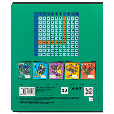 Зошит Kite Ninja Turtles, 18 аркушів, клітинка (NT24-236)