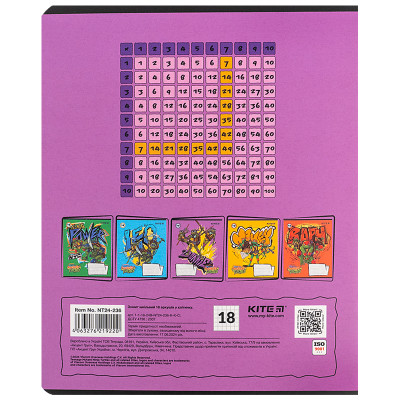 Зошит Kite Ninja Turtles, 18 аркушів, клітинка (NT24-236)