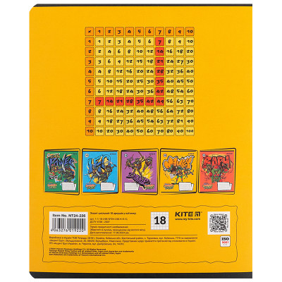 Зошит Kite Ninja Turtles, 18 аркушів, клітинка (NT24-236)