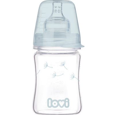 Пляшечка для годування Lovi Diamond Glass Botanic скляна 150 мл Світло-синя (74/105)