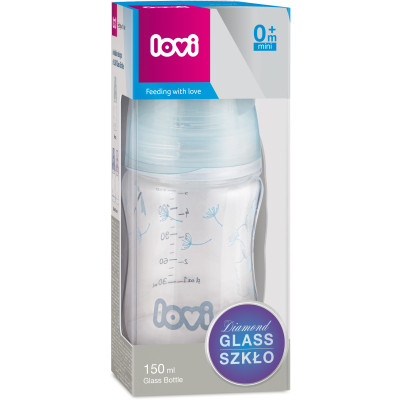 Пляшечка для годування Lovi Diamond Glass Botanic скляна 150 мл Світло-синя (74/105)