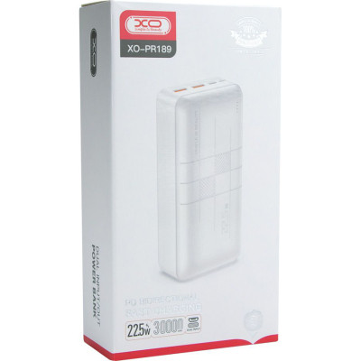 Батарея універсальна XO 30000mAh, PD/20W, QC3.0/22.5W, Input(Type-C,MicroUSB), Output(2*USB,Type-C), White (XO-PR189W / 29188)