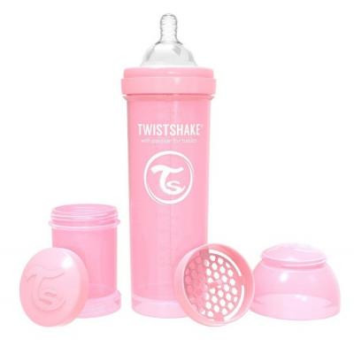 Пляшечка для годування Twistshake антиколькова 330 мл, світло-рожева (69870)