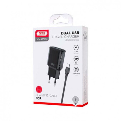 Зарядний пристрій XO L92C (2USB/2.4A) + USB - MicroUSB Чорний (XO-L92C-M)