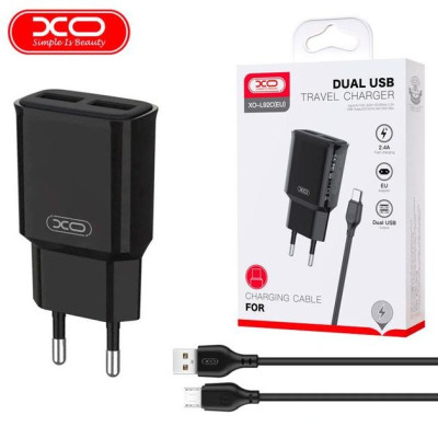 Зарядний пристрій XO L92C (2USB/2.4A) + USB - MicroUSB Чорний (XO-L92C-M)