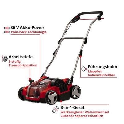 Аератор Einhell GE-SC 36/35 Li - Solo 36V, 35см, безщітковий, ножі 16шт (без АКБ та ЗП) (3420680)