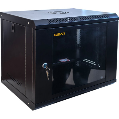 Шафа настінна GEAR 9U 19&#039;&#039; 600x600x450 мм, + полка 19&quot;, black (GWMSN-9U-600-600)