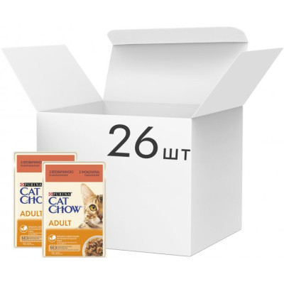 Вологий корм для кішок Purina Cat Chow Adult з яловичиною та баклажанами в желе 85г (7613036595025)