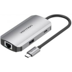 Концентратор Vention USB3.1 Type-C --&gt; USB 3.0x3/RJ45 Gigabit/PD 100W Hub 5-in-1 (TNFHB)