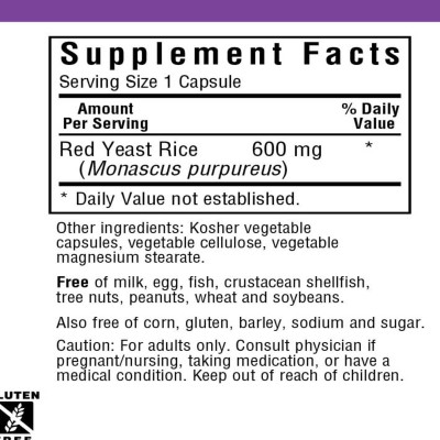 Трави Bluebonnet Nutrition Червоний Дріжджовий Рис 600мг, 120 вегетаріанських капсул (BLB-01171)