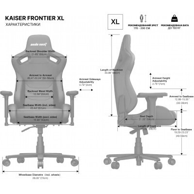 Крісло ігрове Anda Seat Kaiser Frontier Fabric XL Grey Linen (AD12YXL-17-G-F)