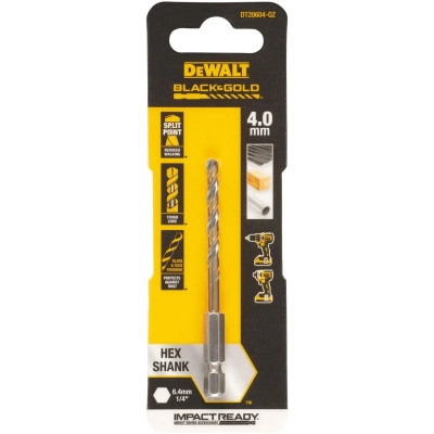 Свердло DeWALT по металу EXTREME IMPACT Black&amp;Gold, HSS-G, 4 х 80 х 31,5 мм, 1 шт. (DT20604)
