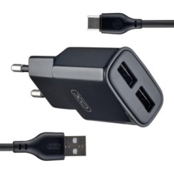 Зарядний пристрій XO L92C (2USB/2.4A) + USB - Type-C Чорний (XO-L92C-T)