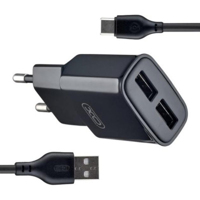 Зарядний пристрій XO L92C (2USB/2.4A) + USB - Type-C Чорний (XO-L92C-T)