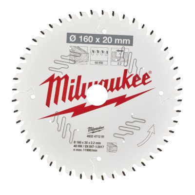 Диск пильний Milwaukee пиляльний PFTE 160х20х2,2мм, 48 зуб. (4932471291)