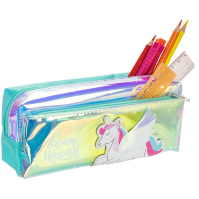Пенал Cool For School голографічний 2 відділення Dream like a Unicorn блакитний (CF86958)
