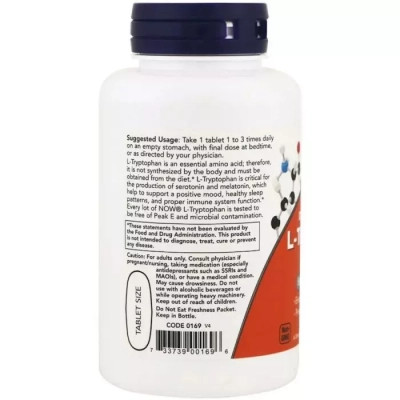 Амінокислота Now Foods L-Триптофан, подвійний концентрації, 1000 мг, L-Tryptophan, (NOW-00169)